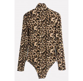 Leopard High Neck Long Sleeve Sexy Bodysuit