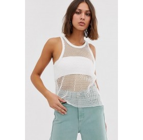 White Mesh Hollow Out Sexy Tank Tops