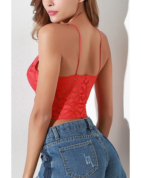 Red Lace Splicing Spaghetti Straps Sexy Camisole
