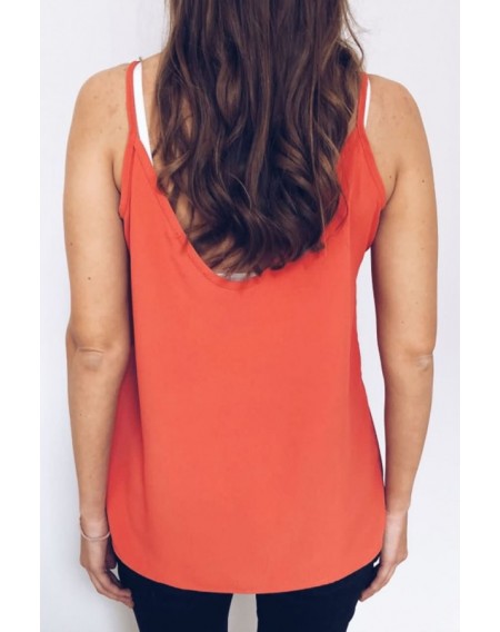 Orange Embroidery Hollow Out V Neck Sexy Camisole
