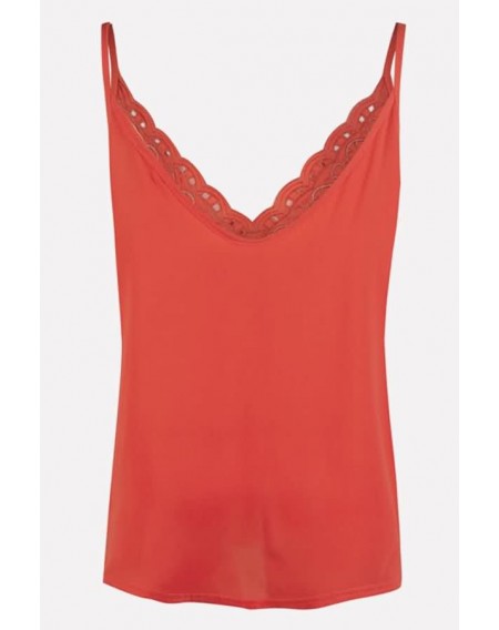 Orange Embroidery Hollow Out V Neck Sexy Camisole