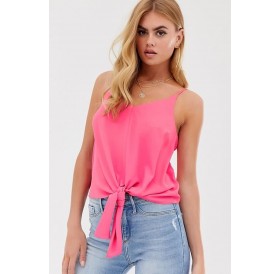 Pink Knotted Spaghetti Straps V Neck Casual Camisole