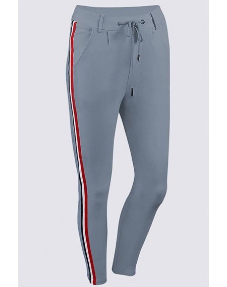 Stripe Contrast Drawstring Pocket Casual Pants