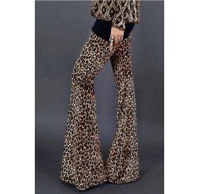 Khaki Leopard Casual Flared Pants