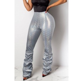 Silver Ruched High Waist Casual Pants