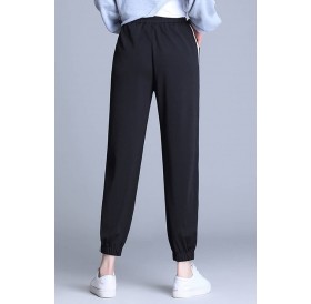 Black Contrast Drawstring Pocket Casual Plus Size Pants