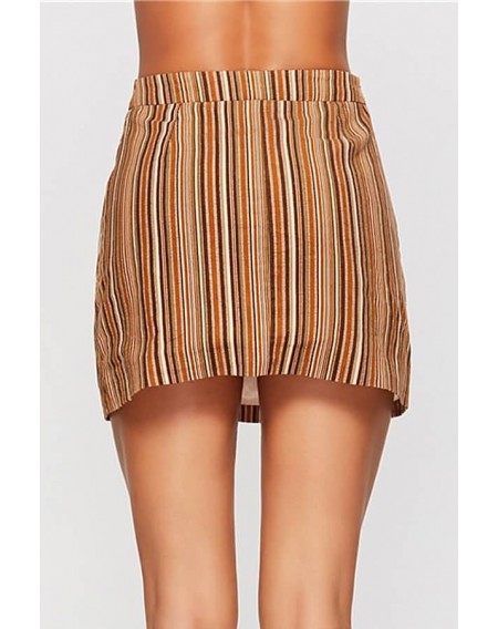 Brown Stripe High Waist Sexy Mini Skirt