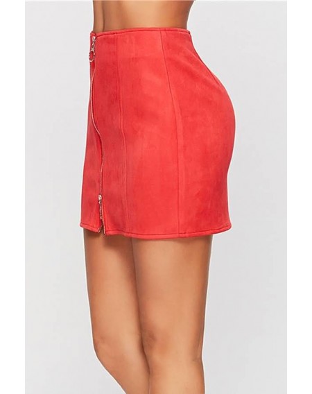 Red Zipper Up High Waist Sexy Bodycon Mini Skirt