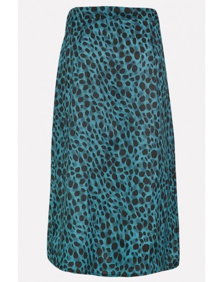 Teal Leopard Slit Casual Midi Skirt