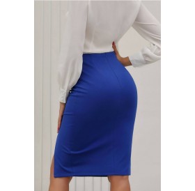 Blue Slit Zipper Back Sexy Bodycon Skirt
