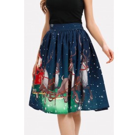 Multi Graphic Print Elastic Waist Christmas Skirt