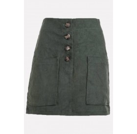 Army-green Corduroy Button Up High Waist Casual Skirt