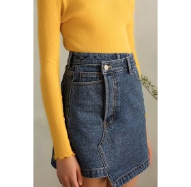 Blue Pocket Asymmetric Hem Chic Denim Mini Skirt