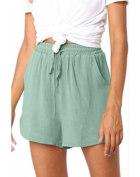 Light-green Drawstring Pocket Casual Shorts