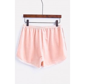 Pink Elastic High Waist Active Velvet Shorts