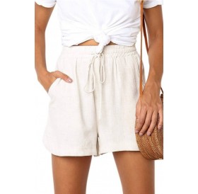 White Drawstring Pocket Casual Shorts