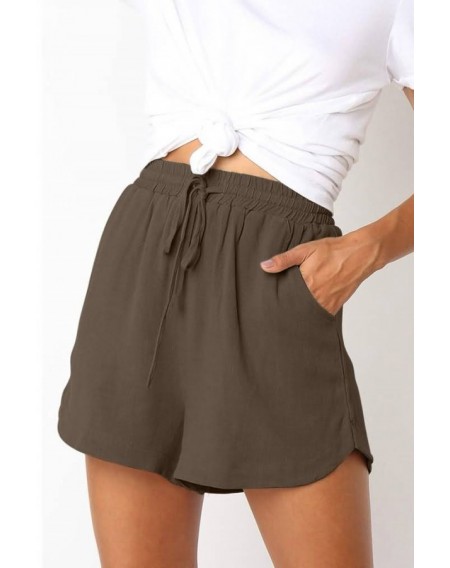 Coffee Drawstring Pocket Casual Shorts