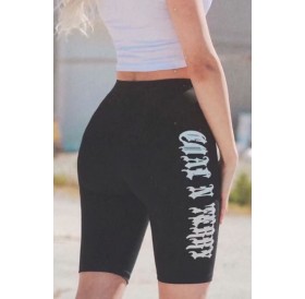 Letters Print High Waist Skinny Active Shorts