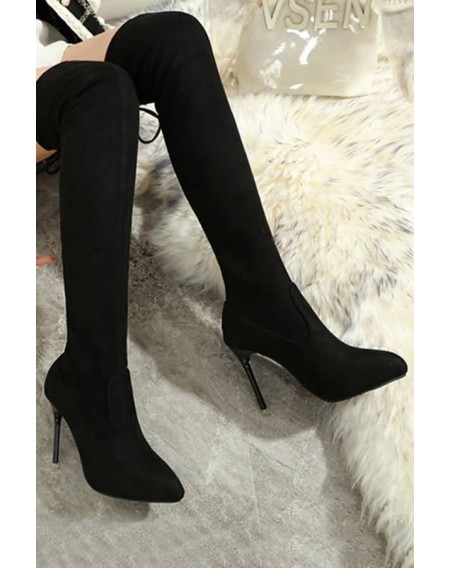 Black Pointed Toe Stiletto Heel Over The Knee Boots