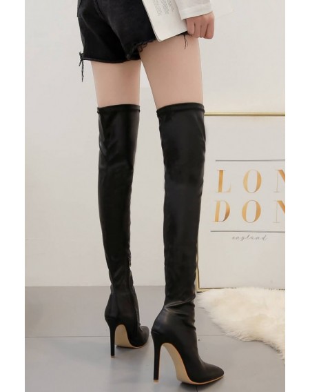 Black Zipper Up Pointed Toe Stiletto Over The Knee Boots