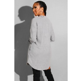 Light-gray Lace Up Long Sleeve Casual Dress