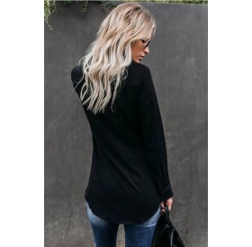Black Twisted Button Up Long Sleeve Casual Shirt