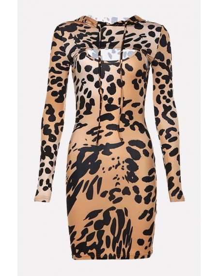 Leopard Cutout Hoodie Sexy Bodycon Sweatshirt Dress