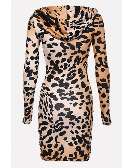 Leopard Cutout Hoodie Sexy Bodycon Sweatshirt Dress