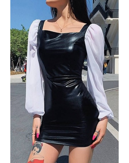Black Faux Leather Splicing Sexy Bodycon Mini Dress
