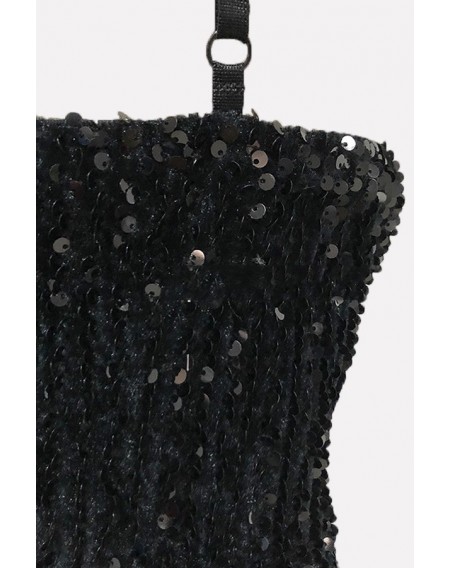 Black Sequin High Slit Spaghetti Straps Sexy Maxi Dress