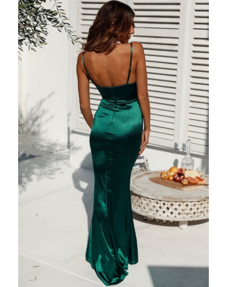 Green Velour Spaghetti Straps Cowl Neck Elegant Mermaid Dress