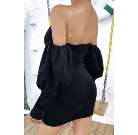 Black Off Shoulder Long Sleeve Sexy Bodycon Dress