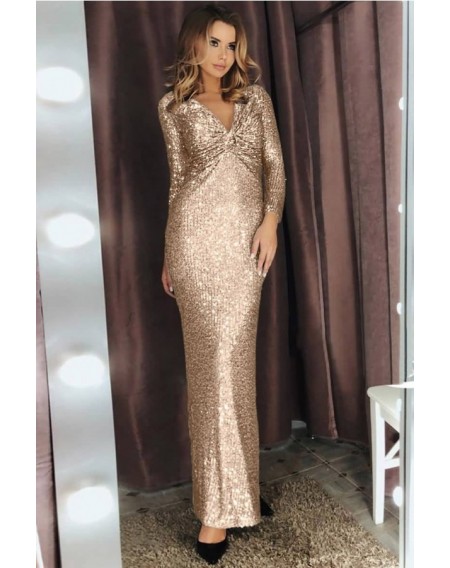 Sequin Twisted Slit Back Long Sleeve Sexy Dress