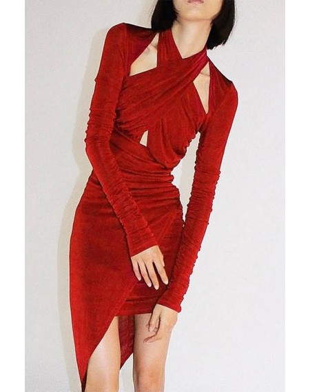 Halter Ruched Long Sleeve Sexy Bodycon Dress
