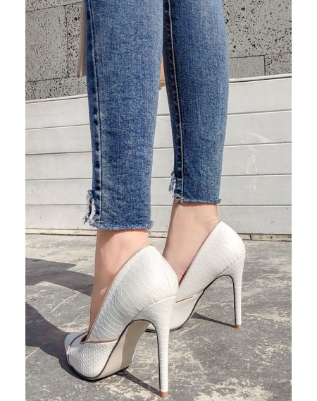 White Faux Leather Contrast Pointed Toe Stiletto High Heel Pumps