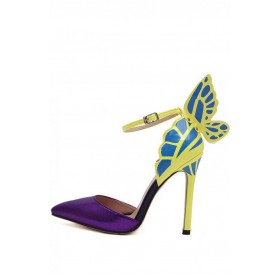Purple Pointed Toe Ankle Strap Butterfly Heels