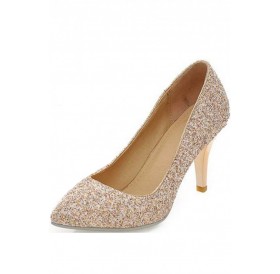 Gold Sequined Pointed Toe Pump Heels