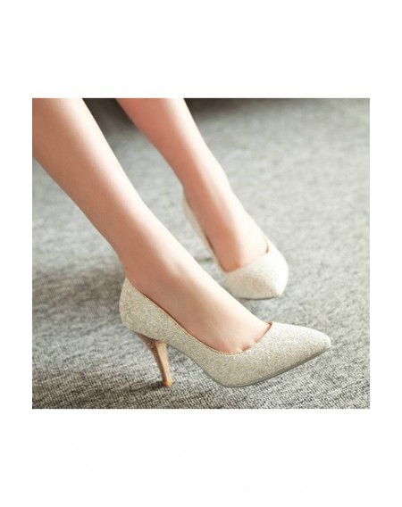 White Sequined Pointed Toe Pump Heels
