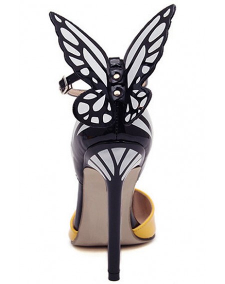 Yellow Pointed Toe Ankle Strap Butterfly Heels