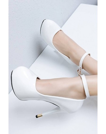 White Crystal Ankle Strap Platform Stiletto High Heels