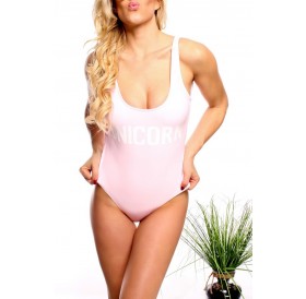 Pink Letters Print Scoop Neck Sexy One Piece Swimsuit