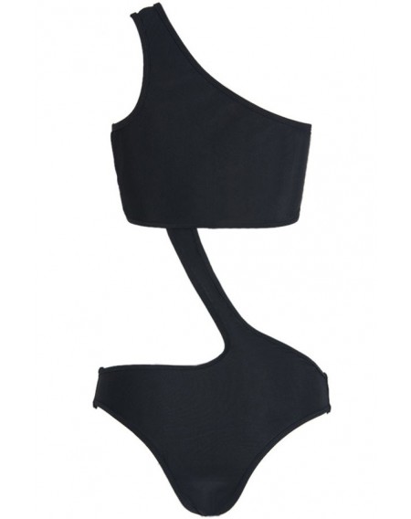 Black One Shoulder Cutout Sexy One Piece Swimsuit