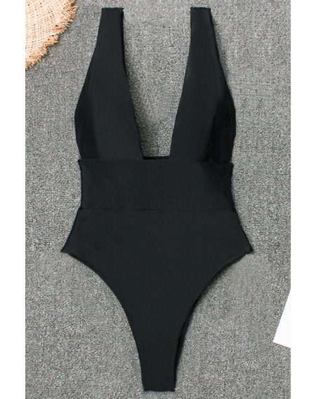 Black Plunging High Waist High Cut Sexy One Piece Swimsuit