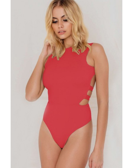 Solid Color Halter Strappy Open Back Sexy One Piece Swimsuit