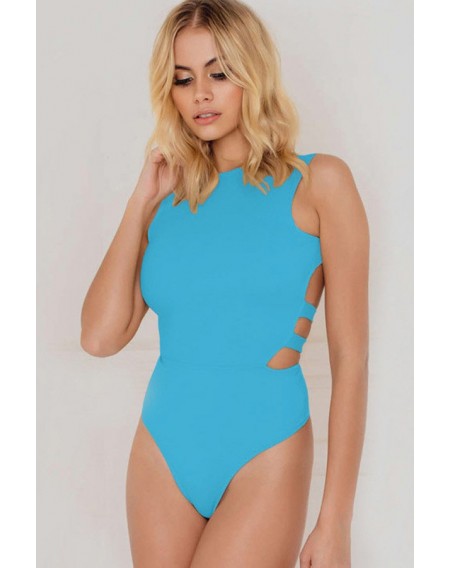 Solid Color Halter Strappy Open Back Sexy One Piece Swimsuit