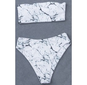 Marble Print Padded Bandeau High Waist Sexy Bikini