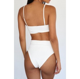 White Spaghetti Straps Knotted High Waist Sexy Brazilian Bikini