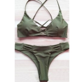 Solid Color Caged Strappy Sexy Two Piece Bikini Swimsuit