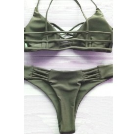 Solid Color Caged Strappy Sexy Two Piece Bikini Swimsuit