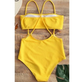 Yellow Bandeau Crisscross Sexy Bikini Swimsuit